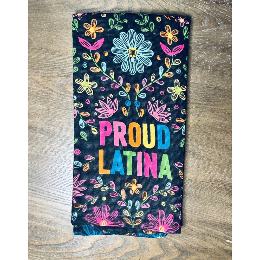 NEW Proud Latina‎ Kitchen Towel Floral Black Cotton Dishcloth Tea Towel
